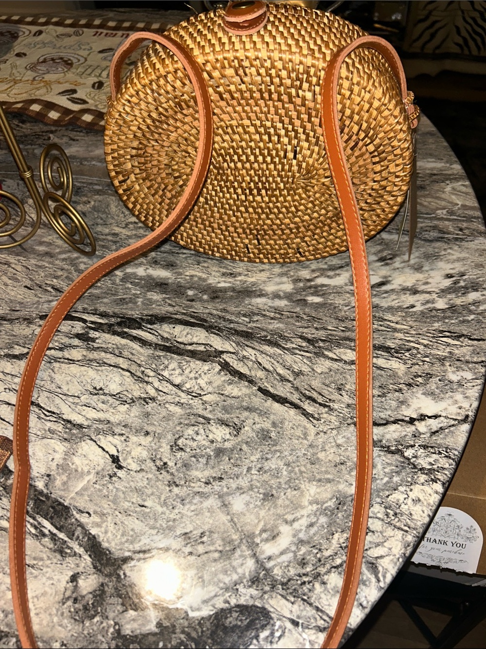 Hand Woven ATA grass Round Straw Crossbody Bag - Tan from Bali - Picture 10 of 10